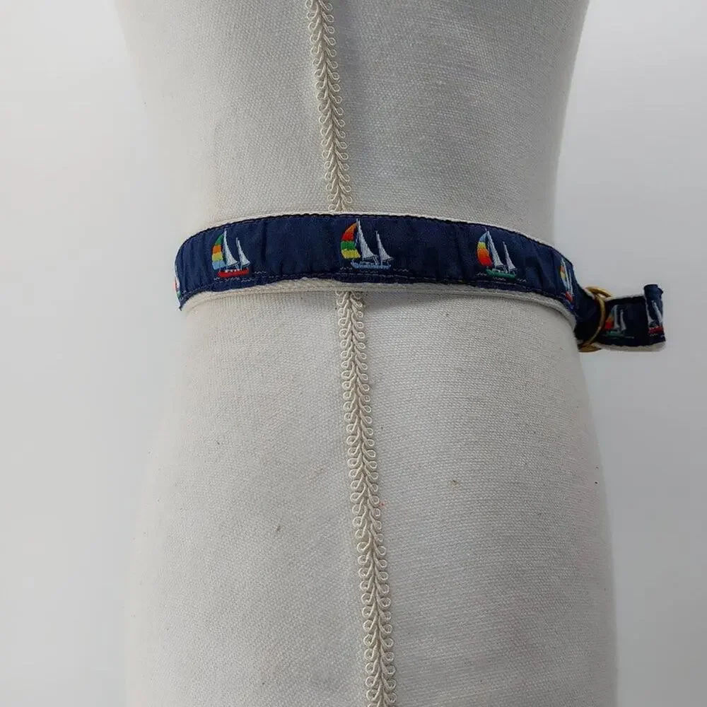 Vintage Cape Cod Canvas Sail Boat Navy Blue Weaved Double D Belt Child Kid Boy